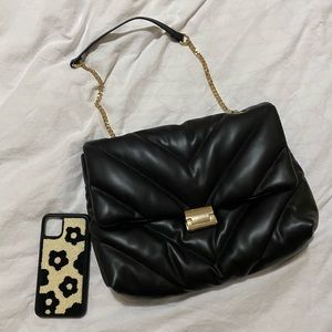 Zara Quilted Shoulder Bag - Black